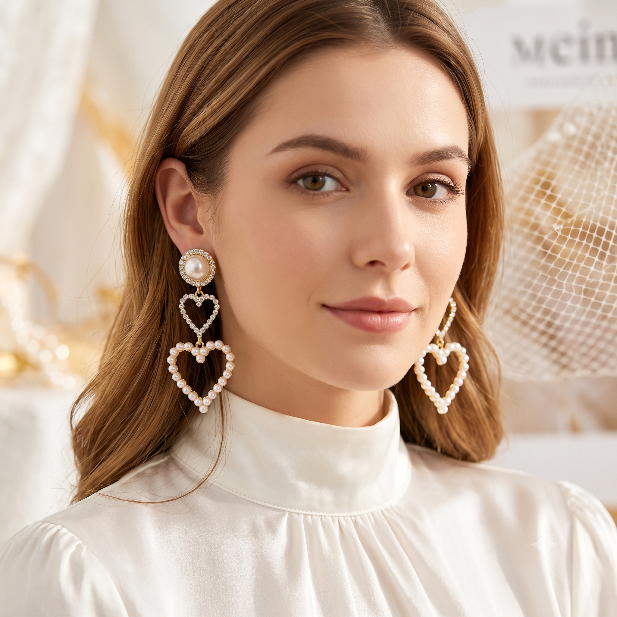 Pearl Rhinestone Drop Earrings