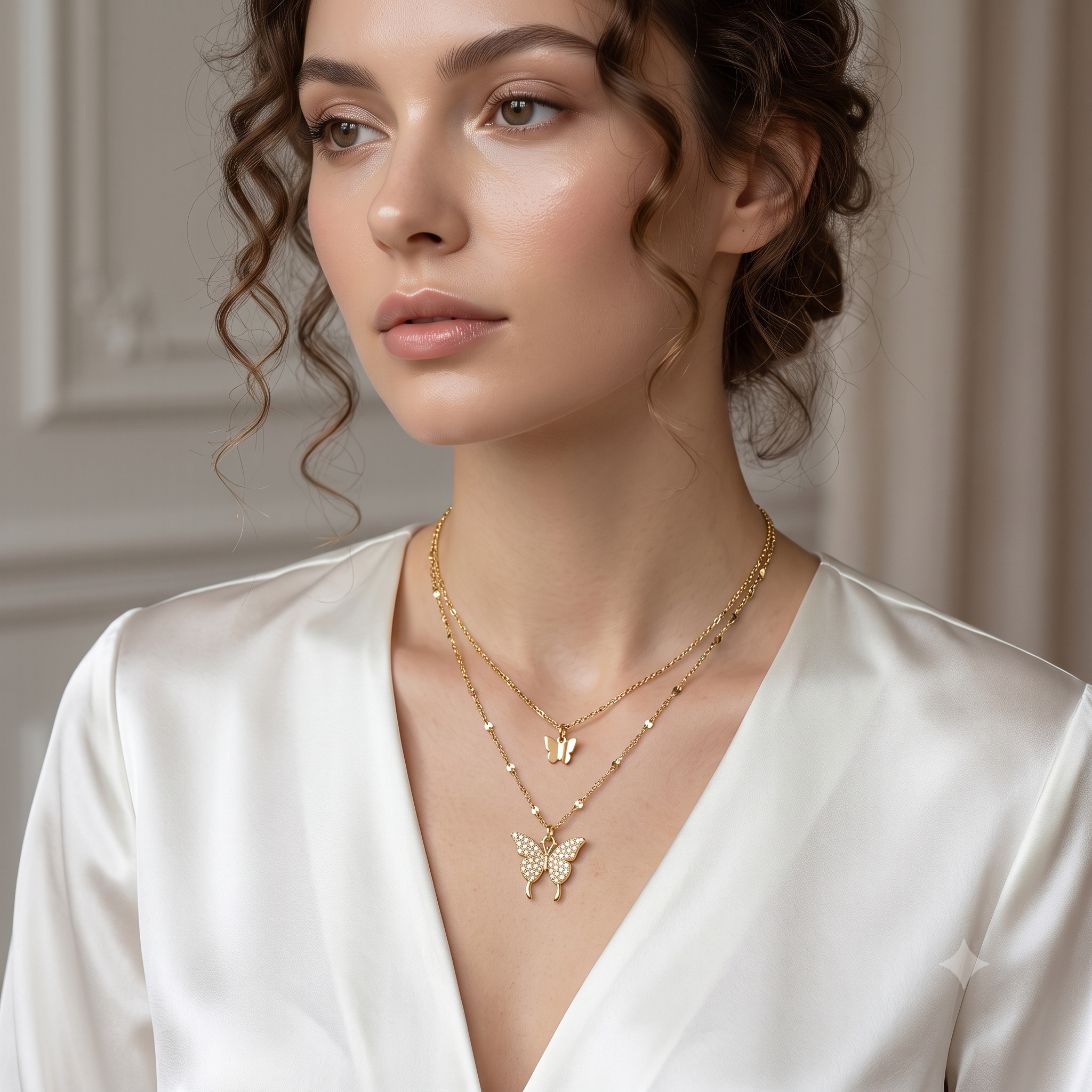 Elegant Butterfly Double Layer Necklace
