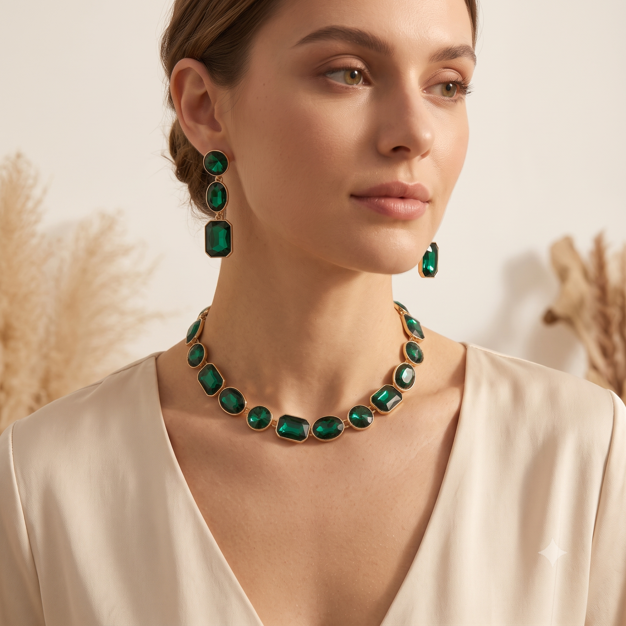 Shiny Crystal Necklace Set – Bold Emerald Glamour